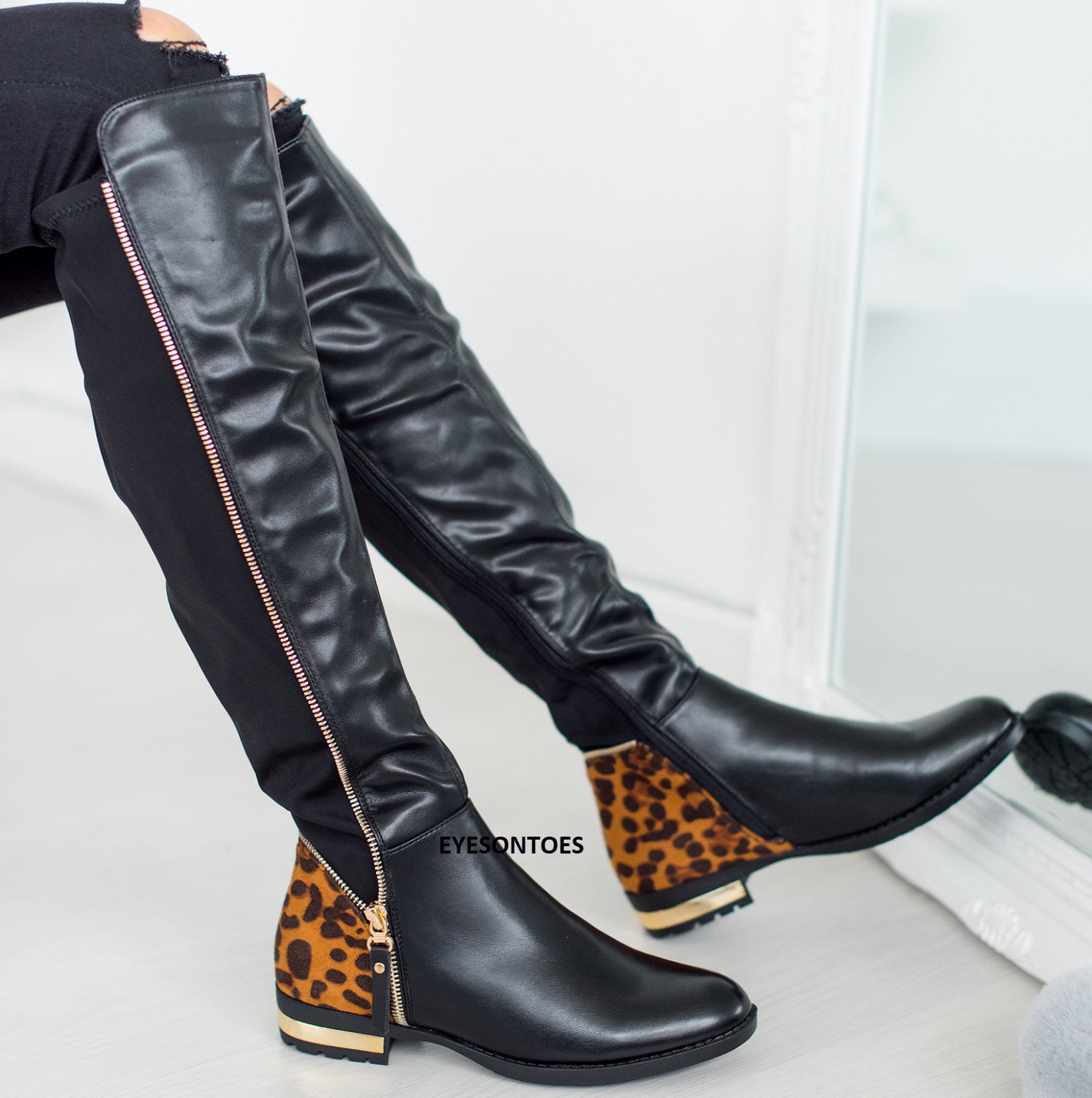booties with gold trim